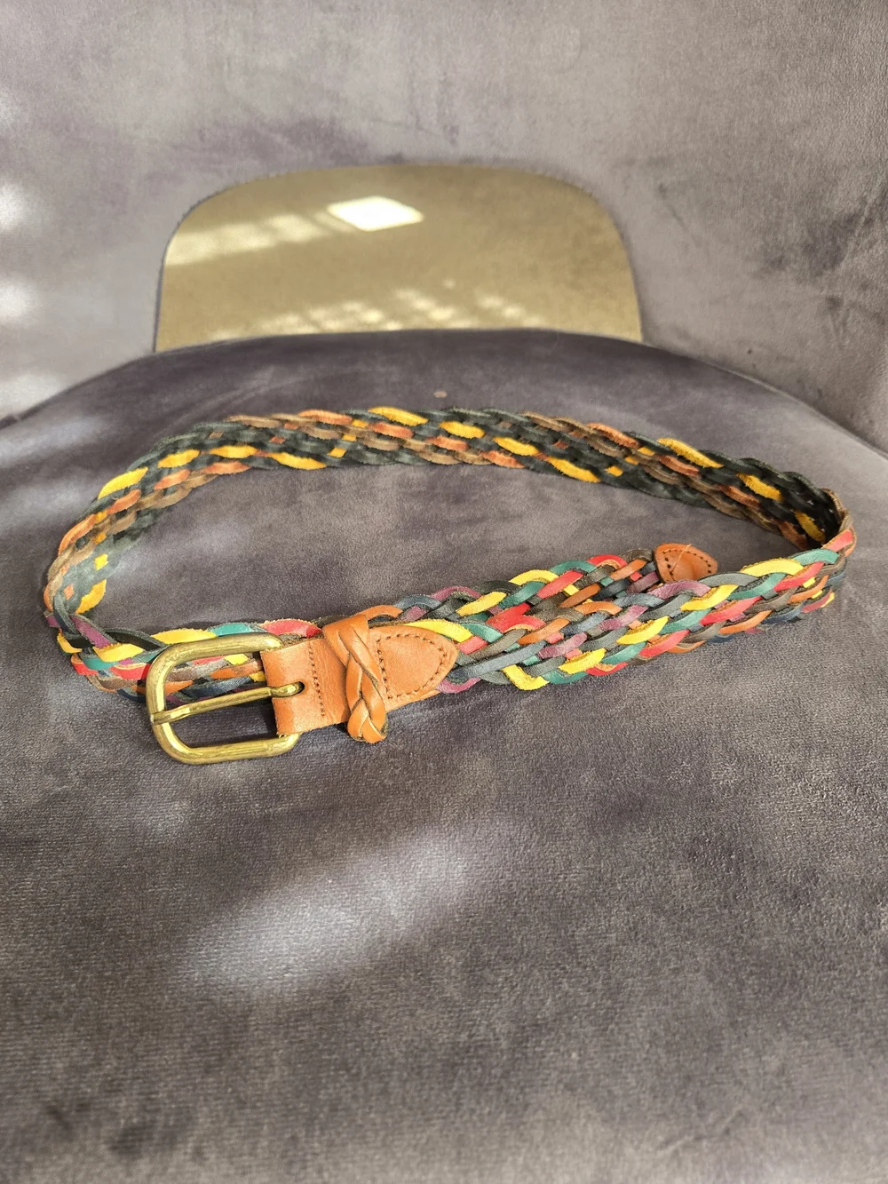 Capezio Multicolor Braided Leather Belt with Tan Ends